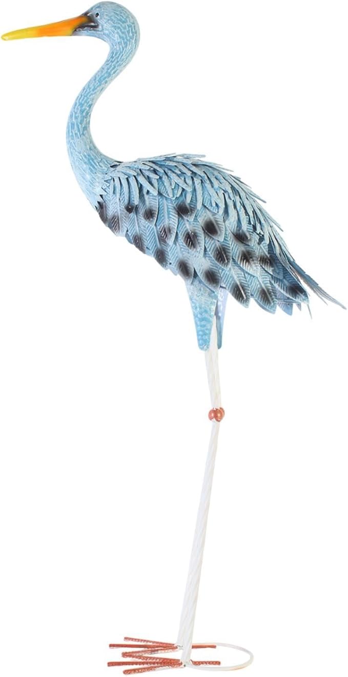Blue Egret Statue Garden Decoration Collectibles Bird Figurine Metal Yard Art Animal Sculpture for Porch Outside Farmhouse