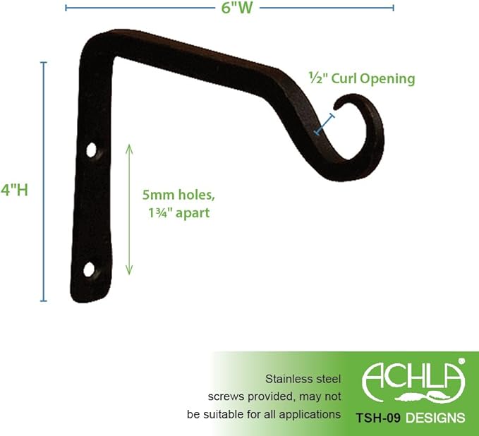 Achla Designs Straight Upcurled Wall Bracket Hook, 6-inch (TSH-09), Black