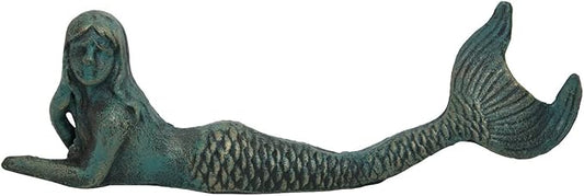 GSM Iron Laying Mermaid Figurine, 3"H x 10"L x 1.5"W, Brown, Rustic Finish, Garden Decor