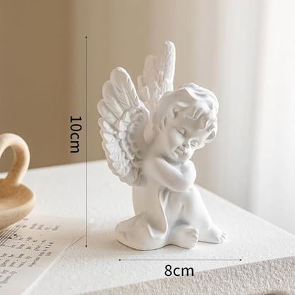 YUEOECOR 2PCS Cherubs Angels Resin Garden Statue Figurine, Adorable Angel Sculpture Memorial Statue Indoor Outdoor Home Garden Decoration (B 2PCS White)