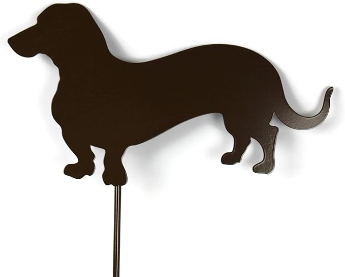 Pets and Farm Animals Metal Garden Landscape Stake (11.5" Wide Wiener Dog on Stake, Gloss Brown)
