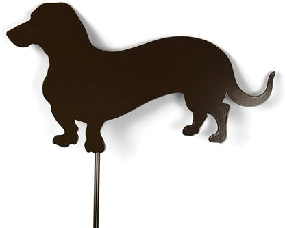 Pets and Farm Animals Metal Garden Landscape Stake (11.5" Wide Wiener Dog on Stake, Gloss Brown)