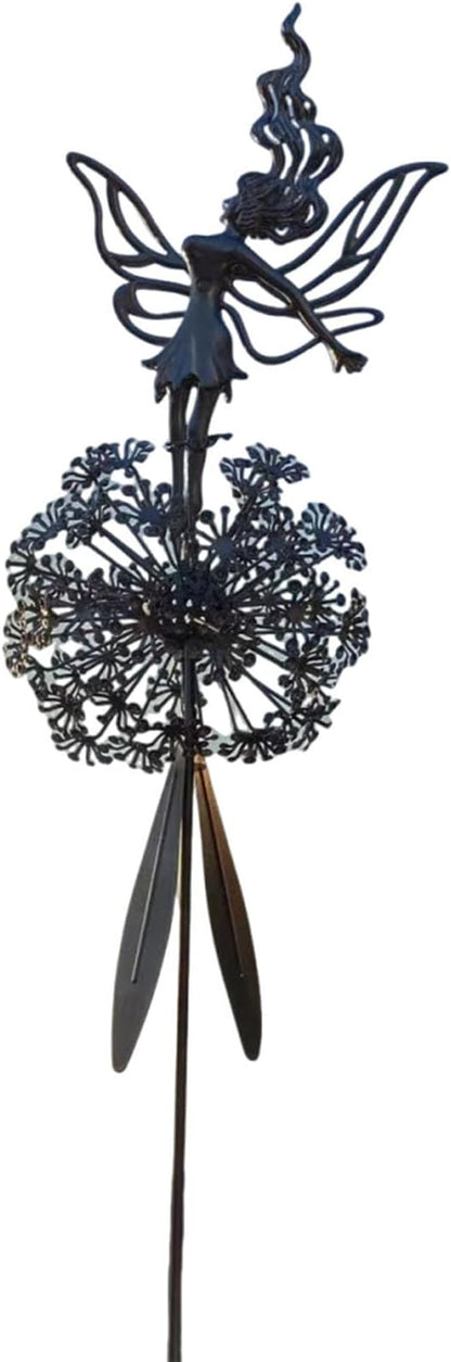 Flower Fairy Dancing with Dandelion, Fairy Garden Sculptures, Angel Metal Ornaments Gardens Art Sculpture, Stainless Steel Statue Garden Ornaments Art Decorations for Outdoor Yard Lawn Patio (A_3D)