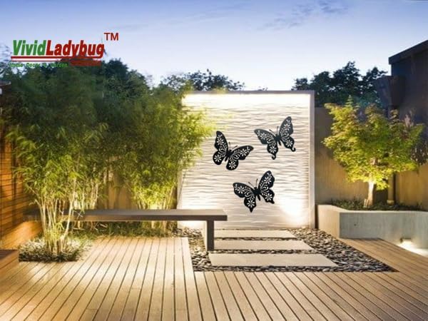 VividLadybug Set of 3 butterfly wall decor, Art Wall Decor, the ideal for interior and exterior decor, Yard Art, black Concise Decoration Hanging