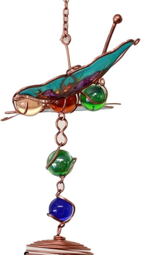 Atlantic Collectibles Stained Glass Flitting Butterfly Copper Metal Wind Chime 28" Long Resonant Outdoor Patio Garden Decor Accessory