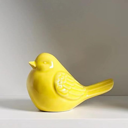 yhcdsea Decorative Chubby Bird Figure, Glazed Ceramic Cottage Animal Statue - Indoor/Outdoor Garden Decor Accent - Creative Gift (Yellow)