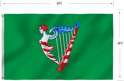 Green Harp Ireland Flag 6X10FT, Am Harp Flags,Both Sides Printed, Men Women Banner,Vibrant Colors, Double Stitched with 2 Brass Grommets, Bar Garden Street Decoration, GYM, Office Decor,Indoor Outdoor Use,Gifts. (US-Green, 3x5ft)