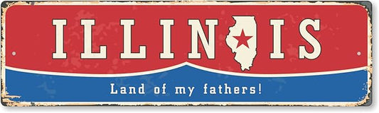 SmartSign 4 x 14 inch Illinois State Vintage Metal Sign “Land Of My Fathers”, 40 mil Rustproof Aluminum with Clear Overcoat, Retro Wall Décor, Multicolor, Made in USA