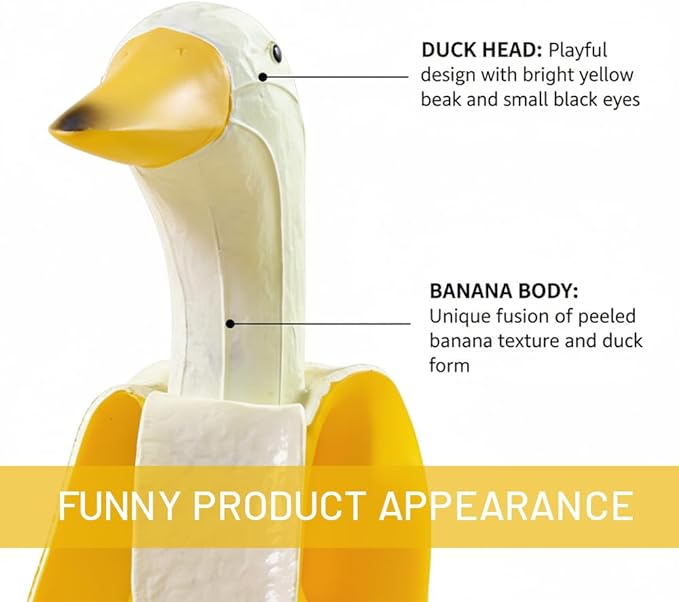 Resin Duck Figurines, Yellow and Green, 3 Inch Decorative Garden Statues, 2-Pack Whimsical Banana Duck Ornaments for Desk, Patio, Office