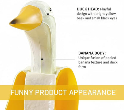 Resin Duck Figurines, Yellow and Green, 3 Inch Decorative Garden Statues, 2-Pack Whimsical Banana Duck Ornaments for Desk, Patio, Office
