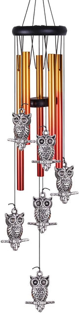 Owl Wind Chimes Outdoor/Indoor Decor - Pure Hand-Made Owl Wind-Bells, Mobile Romantic Windcatcher 28" Owl Wind Chime for Home, Xmas, Gift For Mother, Balcony, Patio, Garden Decoration(6 Owls, 5 Tubes)