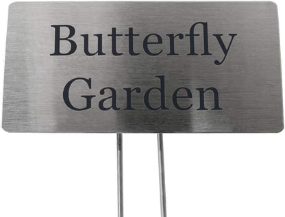 Stainless Steel Garden Sign. 4 x 2" rounded sign with a 10" stake. Great as a Garden Memorial or Plant Label (Stainless Steel, 4 x 2")