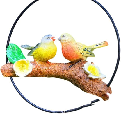 Mini Garden Statues Hanging Iron Ring Parrots, Resin Parrot Hanging Statue, Hanging Birds Figurine for Pathways Yard Patio Office Home Indoor Outdoor Tree Decorations (F-2)