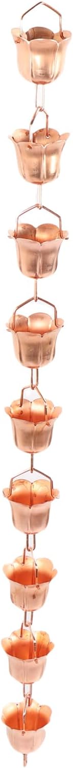 Jiawu Rain Chain, Rainwater Catcher & Diverter for Gutters, 1m / 3.28ft Pure Copper Flower Shape Decorative Rain Catcher Chain for Outside Garden Yard Temple, Replacement Downspout (Morning Glory