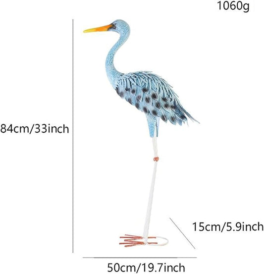 Blue Egret Statue Garden Decoration Collectibles Bird Figurine Metal Yard Art Animal Sculpture for Porch Outside Farmhouse