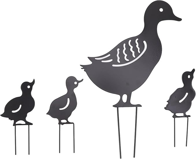 4 PCS Lifelike Duck Garden Sculptures,Cute Metal Duck Statues for Outdoor,Simulation Duck Metal Pile for Garden Courtyard Park Lawn Decoration