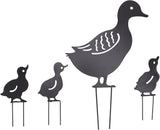 4 PCS Lifelike Duck Garden Sculptures,Cute Metal Duck Statues for Outdoor,Simulation Duck Metal Pile for Garden Courtyard Park Lawn Decoration