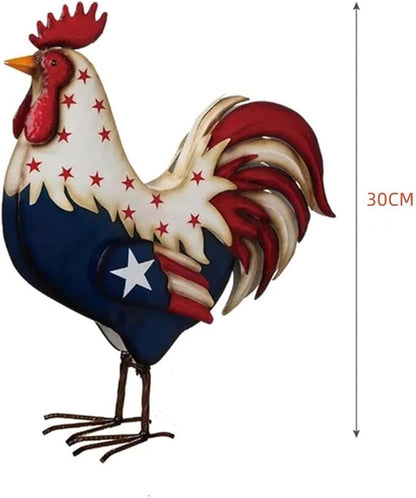 Metal Patriotic Rooster Statues, Garden Rooster Statues & Sculpture, 12 Inch Chicken Yard Art Decor, Figurines Artwork for Outdoor, Patio,Backyard and Home Kitchen Decoration (White)