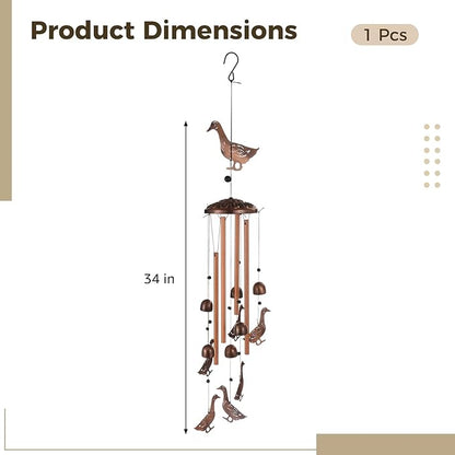 Goose Wind Chimes, 34 in Metal Windchimes Outdoor, Vintage Brass Decorative Animal Hanging Pendants, No Assembly Required, Retro Decor for Home, Garden, Patio, and Goose Gifts