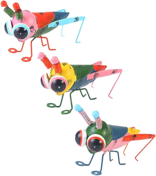 BESPORTBLE 3pcs Colorful Iron Art Locust Figurines Handpainted Metal Insect Statues for Garden Patio Lawn Decor Lightweight Outdoor Sculpture for Indoor Accent