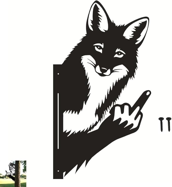 Flipping Off Bigfoot Peeking Animal Metal Sign Funny Middle Finger Yard Art Decor for Tree, Fence, or Corner Outdoor Farmhouse Garden Ornament for Home or Cabin Decoration (#L, 12IN)