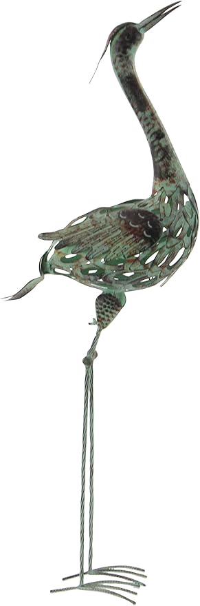 Deco 79 Metal Crane Decorative Garden Sculpture Indoor Outdoor Garden Statues, Set of 2 Outdoor Sculptures 40", 38"H, Green
