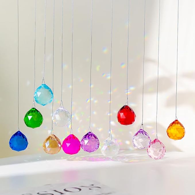 12 Pcs Crystal Ball Prism 30mm, Handmade Multicolor Crystal Suncatchers, Rainbow Makers, Window Ornament, Garden Decoration