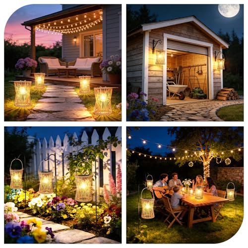 Solar Lanterns Outdoor Waterproof - Rattan 2Pack