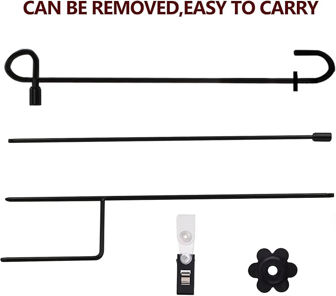 ANLEY Garden Flag Stand - Upgraded Version Reinforced Wrought Iron Garden Flag Pole Holder - Weather Resistant & Easy Assemble & Black Matte Coating - FREE Flag Stopper & Alligator Clip - H37" x W14"