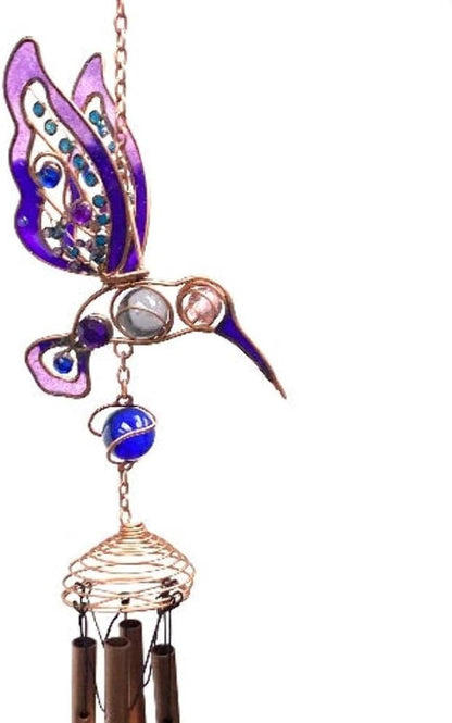 StealStreet SS-G-99283 Wind Chime Copper & Gem Hummingbird Garden Decoration Hanging Decor