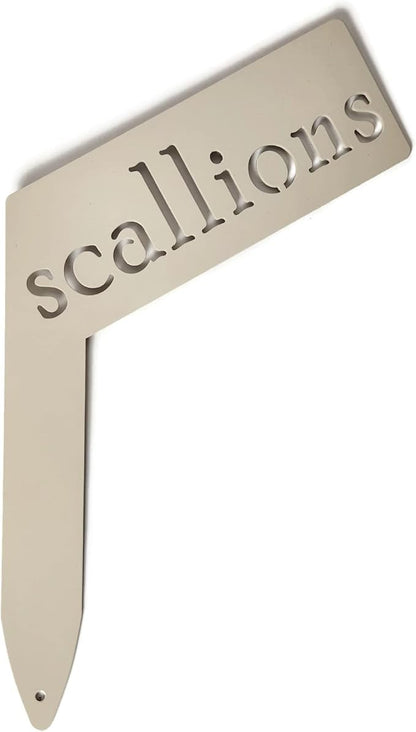 Planter Size Small Metal Garden Plant Vegetable Flower or Herb Markers 13.5 Inches Tall (scallions, Cream)