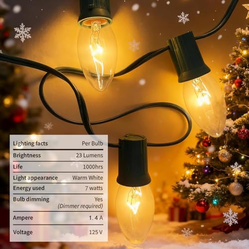 25Ft C9 Clear Christmas String Lights - Outdoor