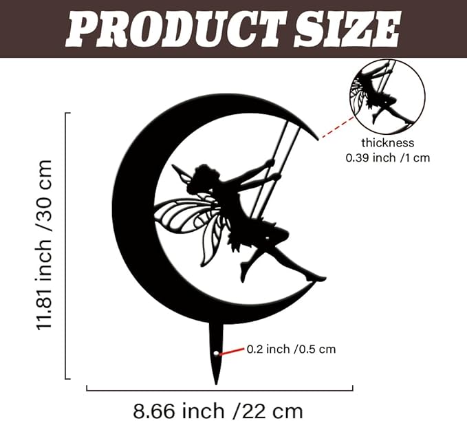 SUPERDANT Fairy Garden Decor Moon Swing Black Silhouette Outdoor Lawn Pots Decor Elves Metal Garden Stakes Decorative Metal Yard Art for Yard Patio Trees Gift for Gardeners Mother's Day