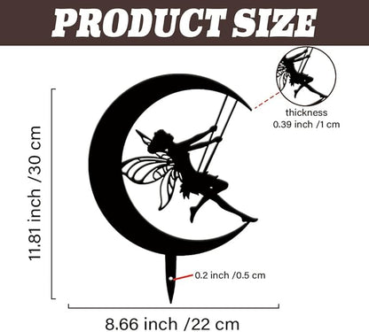 SUPERDANT Fairy Garden Decor Moon Swing Black Silhouette Outdoor Lawn Pots Decor Elves Metal Garden Stakes Decorative Metal Yard Art for Yard Patio Trees Gift for Gardeners Mother's Day