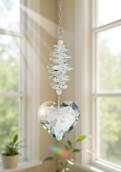 45mm Heart-Shaped Glass Hanging Crystal. Rainbow Maker. Garden Home Decor Glass. Mother's Day Heart Ornament. Wedding Anniversary Decoration. Gift for Women, Mothers, and Children.