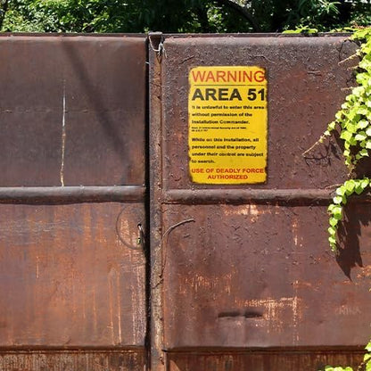 dingleiever Funny Decorations Vintage Warning Area 51 Metal Sign Garage Poster Outdoor Yard Sign 12x8 Inches
