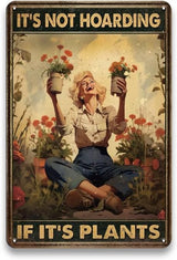 Garden Sign Retro Metal Tin Sign,It's Not Hoarding If It's Plants Poster, Gift for Home Yard Gardener Lovers Women, 12x8 Inches Novelty Funny Garden Signs