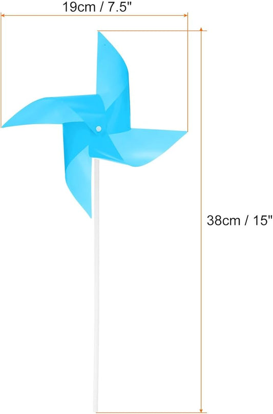 HARFINGTON 50pcs Windmills for The Yard Garden 15" x 7.5" 4 Leaves Pinwheels Wind Mills Spinners Windproof Waterproof Bird Devices with Stakes for Patio Decor, Light Blue