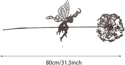 Fairies Wire Dandelion Stainless Garden Art Sculpture Steel Statue, Dancing Fairy Dandelion Garden Ornaments Art Decorations for Outdoor Yard Lawn Patio (C)