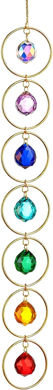 Thyle Healing Crystal Wind Chimes for Outside Window 7 Chakra Hanging Crystal Sun Catchers for Easter Indoor Outdoor Home Wall Decor Birthday Gifts(Classic Style)