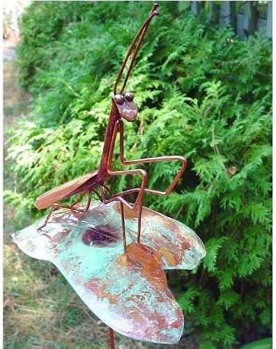 Modern Artisans Copper Praying Mantis Garden Sculpture & Stake, American Made