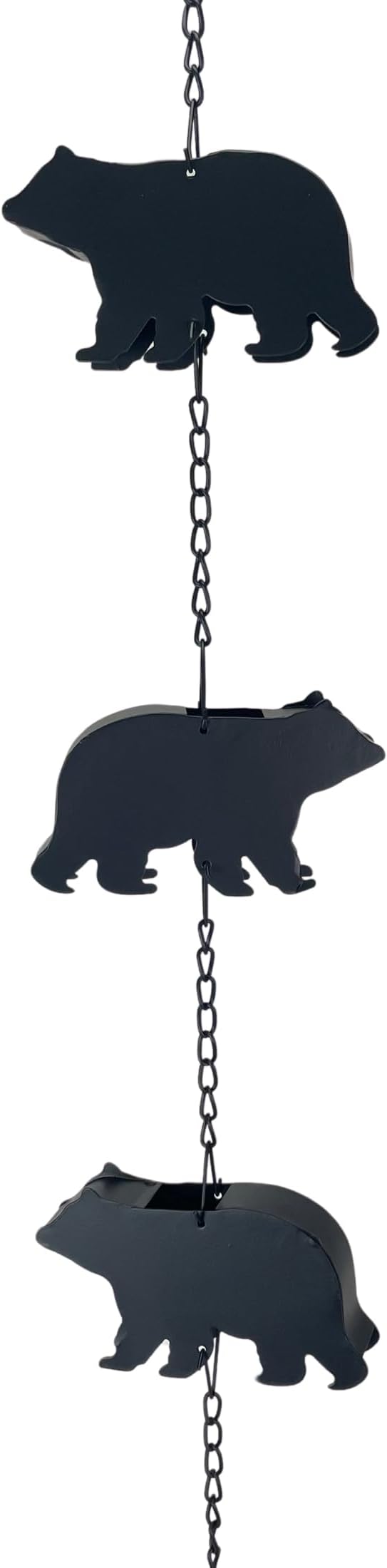 Black Bear Rain Chain - 75 inches Long with 8 3D Bear Designs, Weighted Bell for Wind Chime Sound, Durable and Weather-Resistant - Eco-Friendly Rainwater Collection or Downspout Replacement