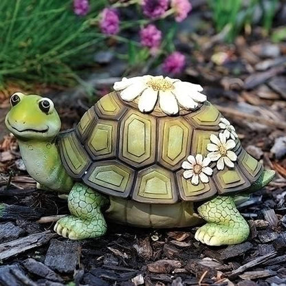 Giftware by Roman Inc., 5.25" H Turtle with Daisies Statue, Garden Collection, Outdoor Statue, Memorial, Resin Stone, Adorable Turtle and Flowers, Garden Décor (5x6x9)
