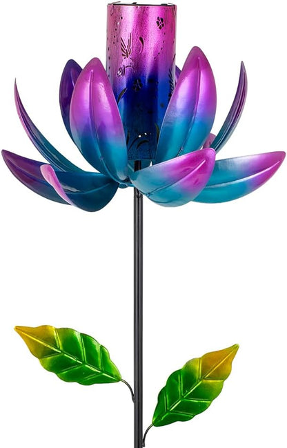 Stargarden Outdoor Wind Spinners with Solar Lantern, Solar Wind Sculptures & Spinners, Flower Shape Solar Windmill for Yard and Garden(Purple)
