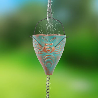 10 FT Rain Chain for Outside, Rain Chain with 10 Bee Pattern Cups Adjustable Rain Catcher Chain for Gutters, Eaves, Drainage, Replacement for Downpout