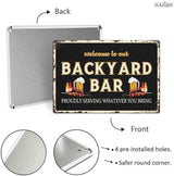 SCAZOMV Welcome To Our Backyard Bar & Grill Metal Sign Outdoor Pool Backyard Bar Signs 12"X8" Tin Sign
