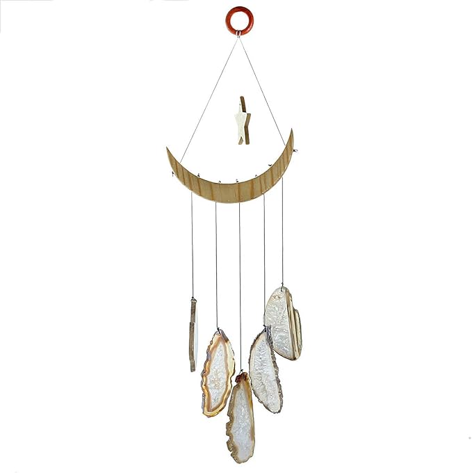 Nupuyai Wind Chimes - Unique Agate Slices Geode Stone Wind Chimes Indoor Outdoor, Healing Stone Windchime Hanging Ornament for Home Garden, 15.7-19.7'', Natural Agate
