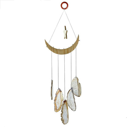 Nupuyai Wind Chimes - Unique Agate Slices Geode Stone Wind Chimes Indoor Outdoor, Healing Stone Windchime Hanging Ornament for Home Garden, 15.7-19.7'', Natural Agate