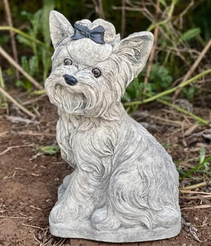 Yorkshire Terrier Statue Concrete Yorkie Figurine Black White Yorkie Sculpture Garden Animal Zen Garden Ornament