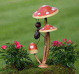 Zaer Ltd. Metal Ants on Mushrooms Short Garden/Pot Stake (1 Ant, Standing Low)